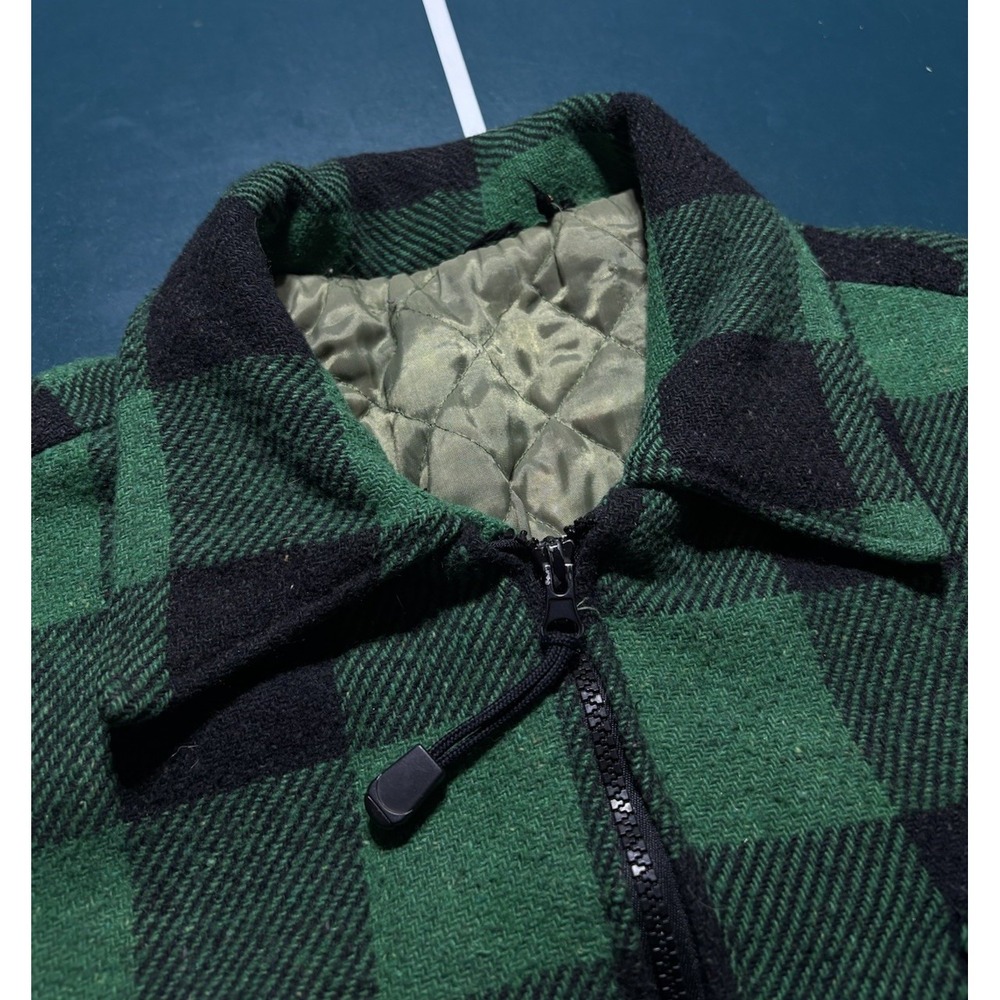 Vtg 70s Woolrich Mackinaw Jacket Green Buffalo Plaid North Maine Woods Patch L - Picture 6 of 16